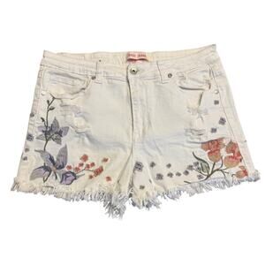 Gogo Jeans Embroidered Floral White Denim Cutoff Shorts – Size 13